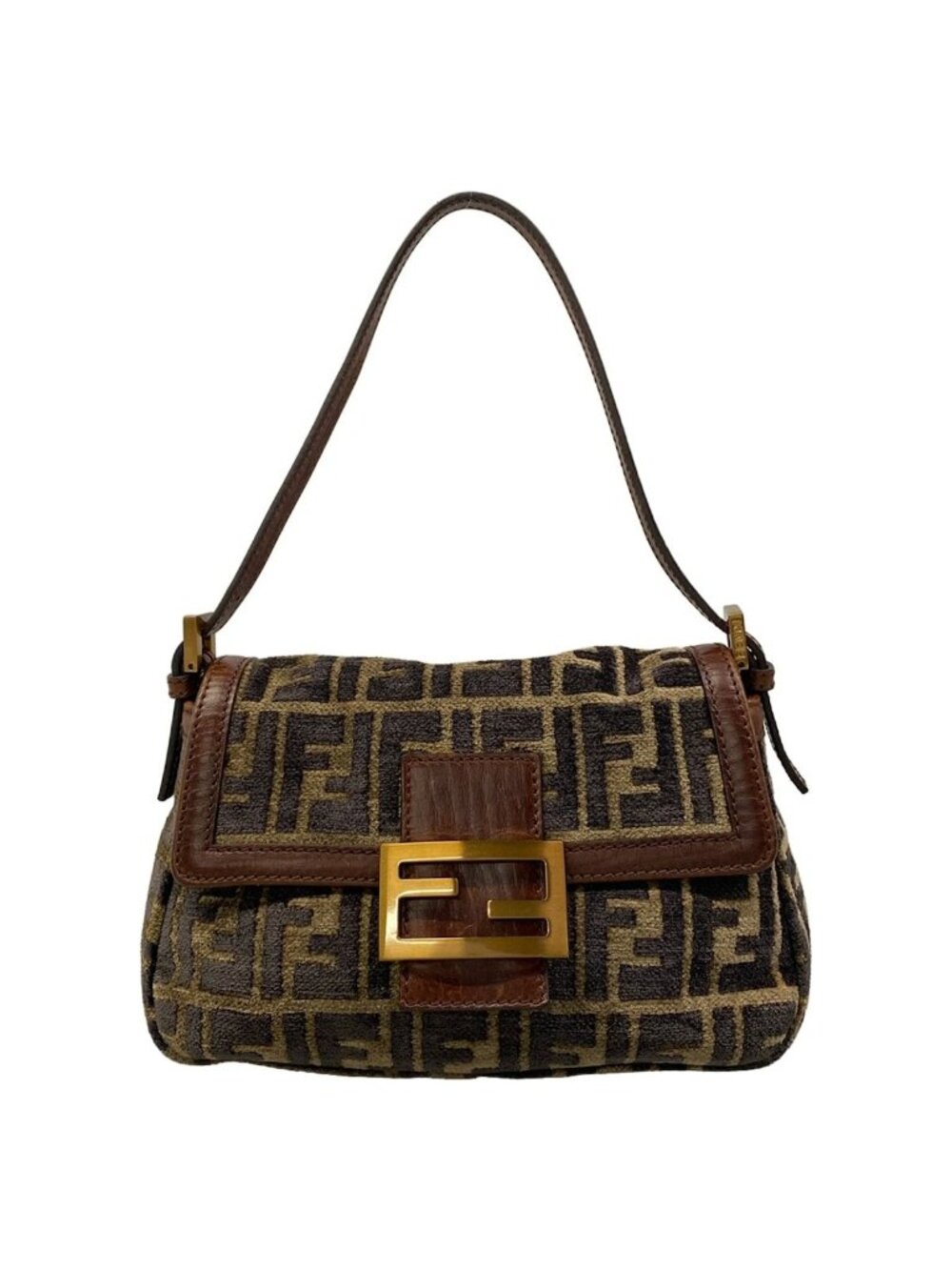 Fendi Handbag Mamma Bucket Beige Black Brown Leather